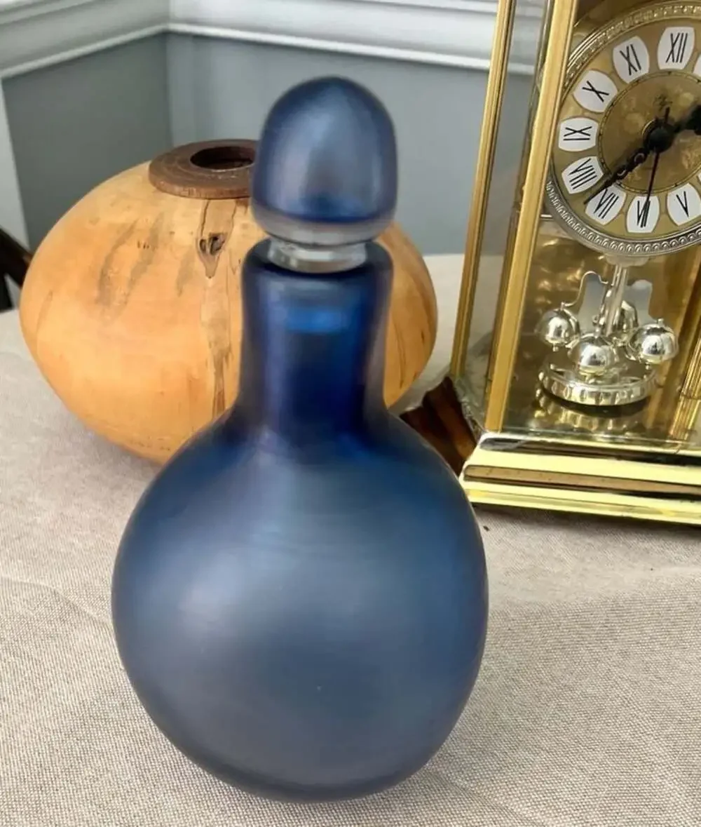 Vintage Italian Blue Inciso Art Glass Decanter Bottle with Stopper